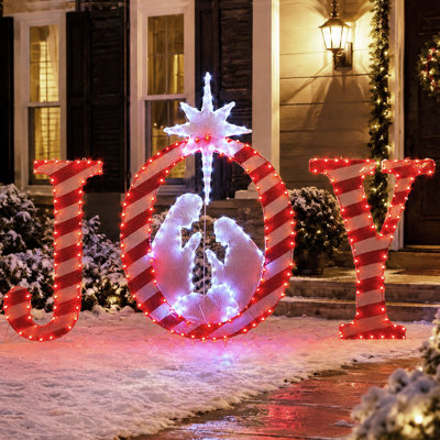 49 in. Outdoor Christmas Decorations Lighted Joy Sign Outdoor Nativity Scene with LEDs