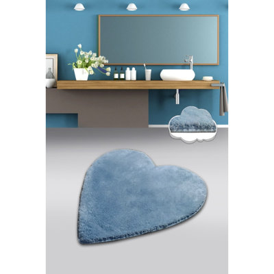 Tapis de bain en acrylique de qualité supérieure, 35,4 pouces de diamètre, couleur bleu doux | 100% acrylique, hauteur des poils de 18 à 30 mm, antibactérien, antidérapant | Lavable à la machine, durable et élégant pour les salles de bain modernes