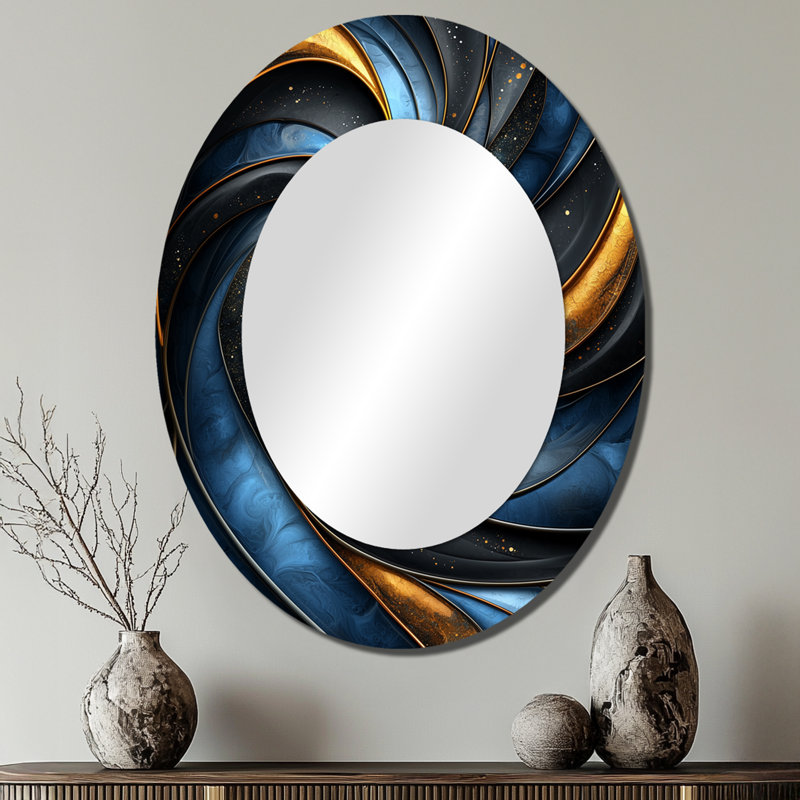 Fractal turquoise Drift Of Marble I - miroir mural ovale moderne, 40 po x 30 po