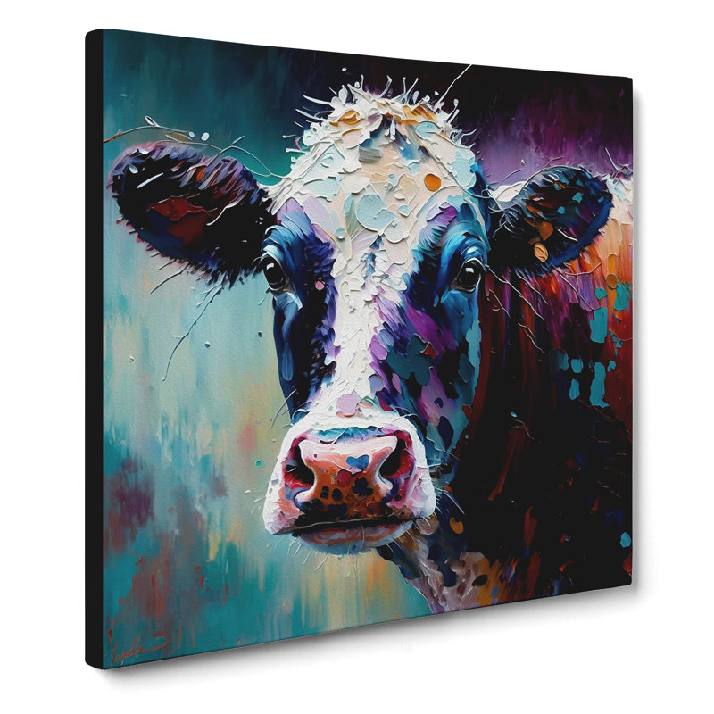 Cow Palette Knife Painting - Print, 35cm H x 35cm W x 3cm D