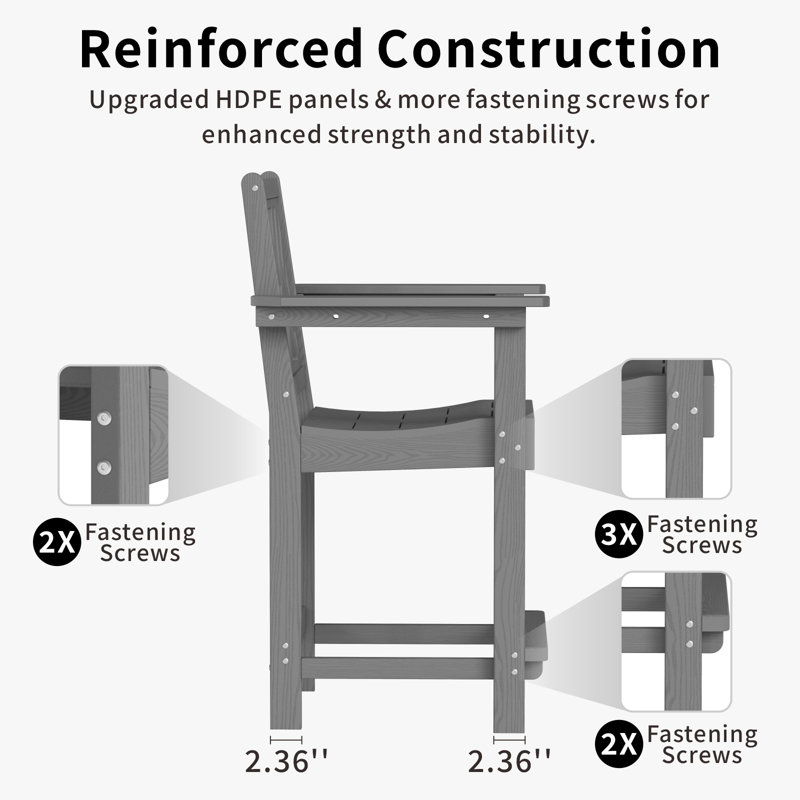 Hikhdpe 2-Person Patio Bar Stools Tall Adirondack Bar Chairs with Arms & Tabletop, Gray