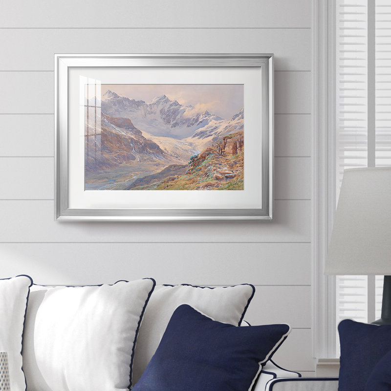 Paysage alpin avec les randonneurs - Edward Theodore Compton - reproduction encadrée avec passe-partout et verre - 1902