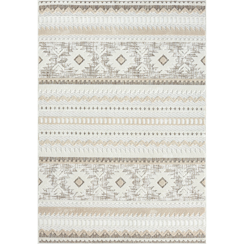 Tapis oriental en polypropylène crème / gris, Rectangle 6 pi x 9 pi