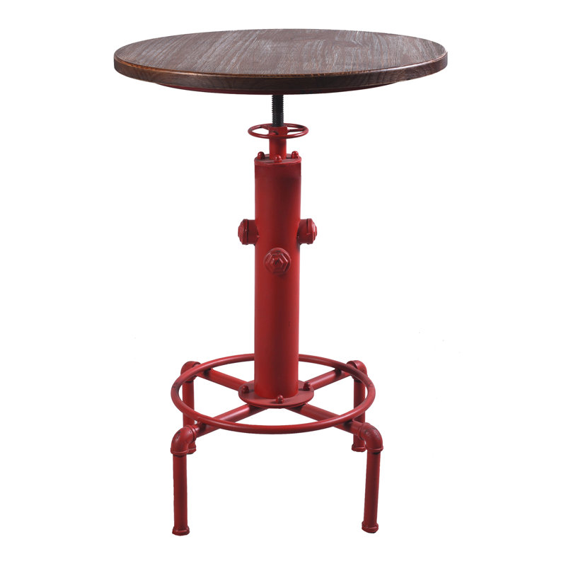 Anguel Pine Round Solid Wood Top Metal Base Dining Table, Brown/Antique Red
