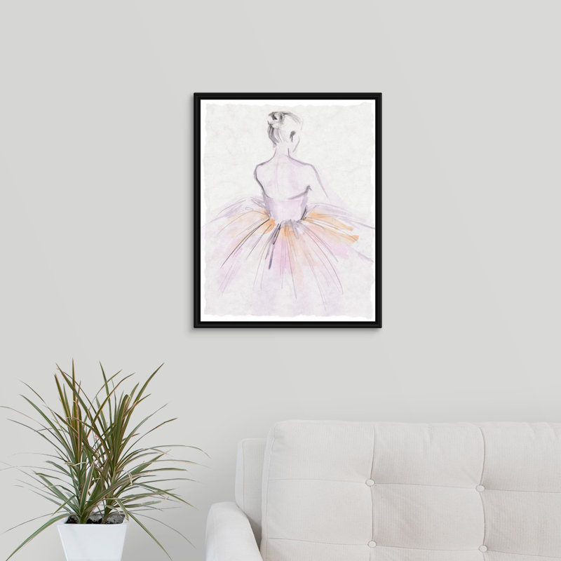 « aquarelle ballerine ii », peinture sur toile, H 15,7 po x l 12,7 po x p 1,75 po, Cadre flottant noir