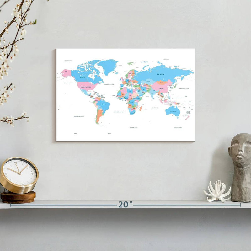 Keiri Pastel Countries World Map, 8" H x 12" W