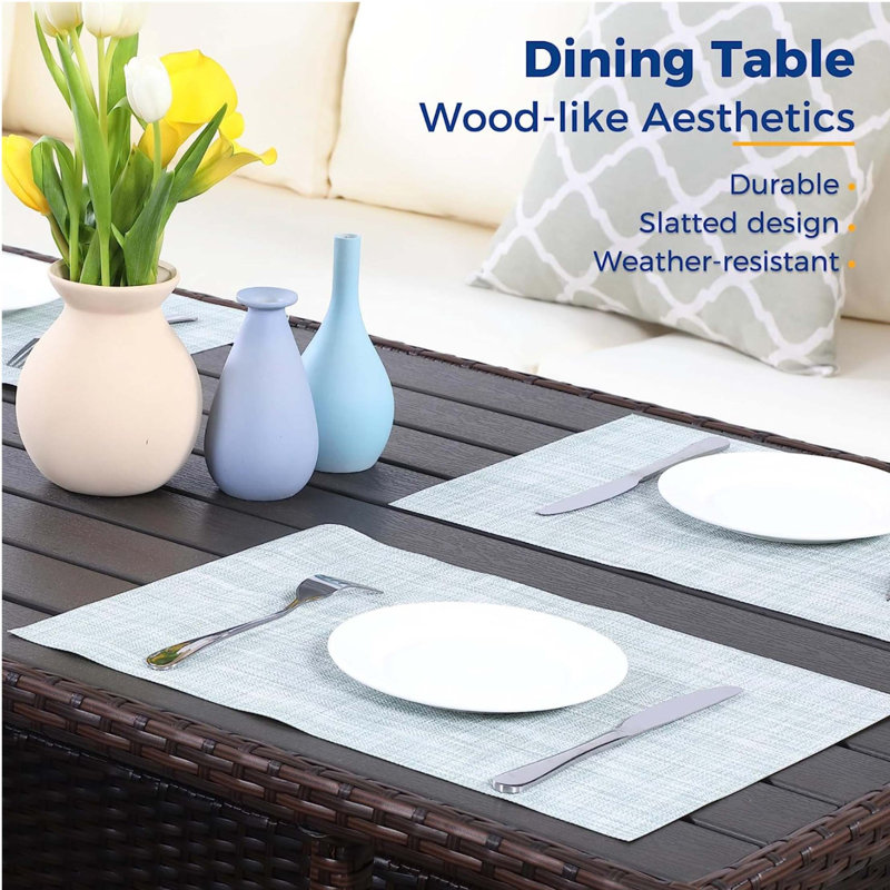 Ensemble repas d'extérieur modulaire en osier 9 places toutes saisons, Beige