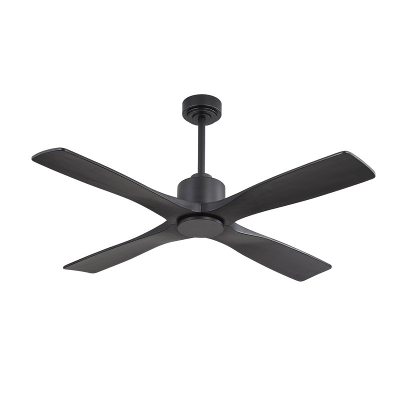 Ventilateur de plafond en bois massif 4 pales Cayemite, Noir, Noir