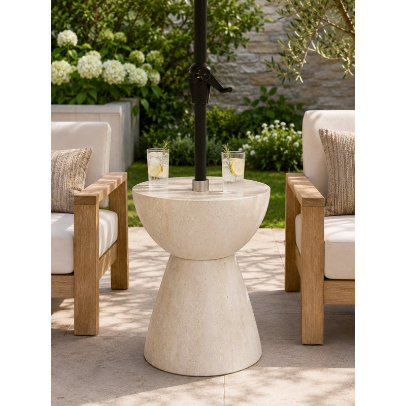 Travertine Hourglass Umbrella Base Side Table