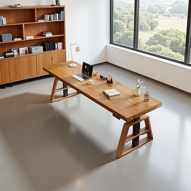 Solid wood electrically adjustable office desk, 29.53" H x 78.74"  W x 23.62" D
