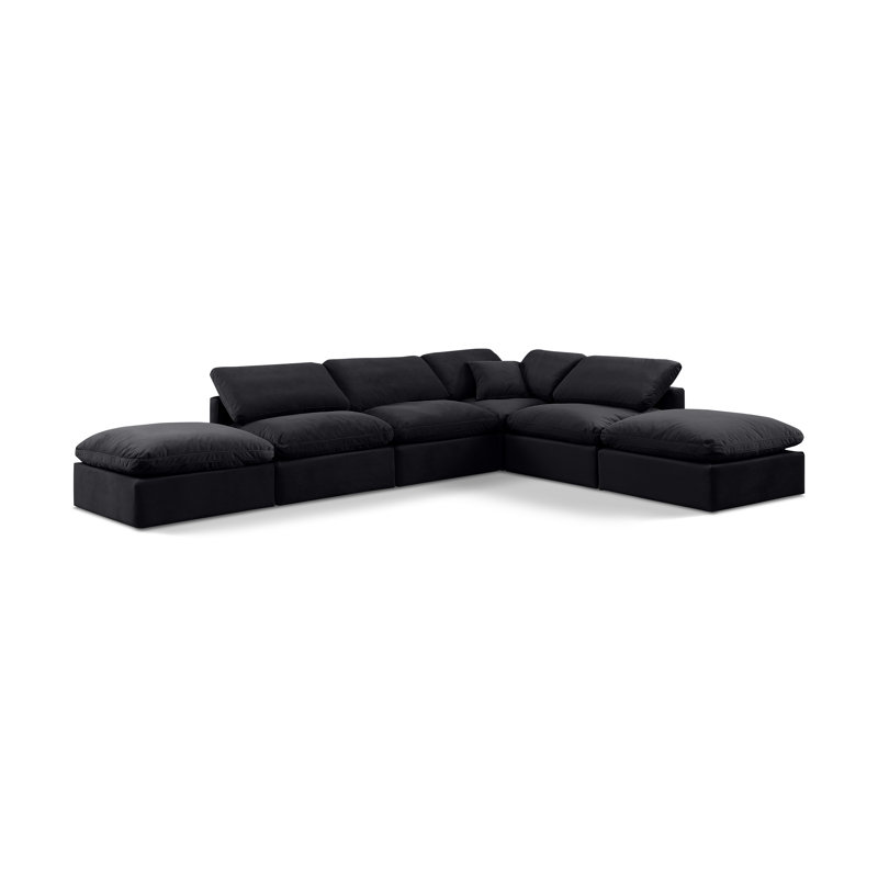 Itala Velvet L-Shaped Sectional Reversible, Black Velvet