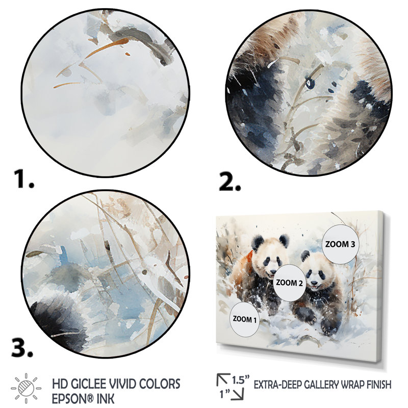 Panda jouant dans un paysage d'hiver - Ours 2, art mural, Cadre flottant noir, H 16 po x l 32 po x P 1 po