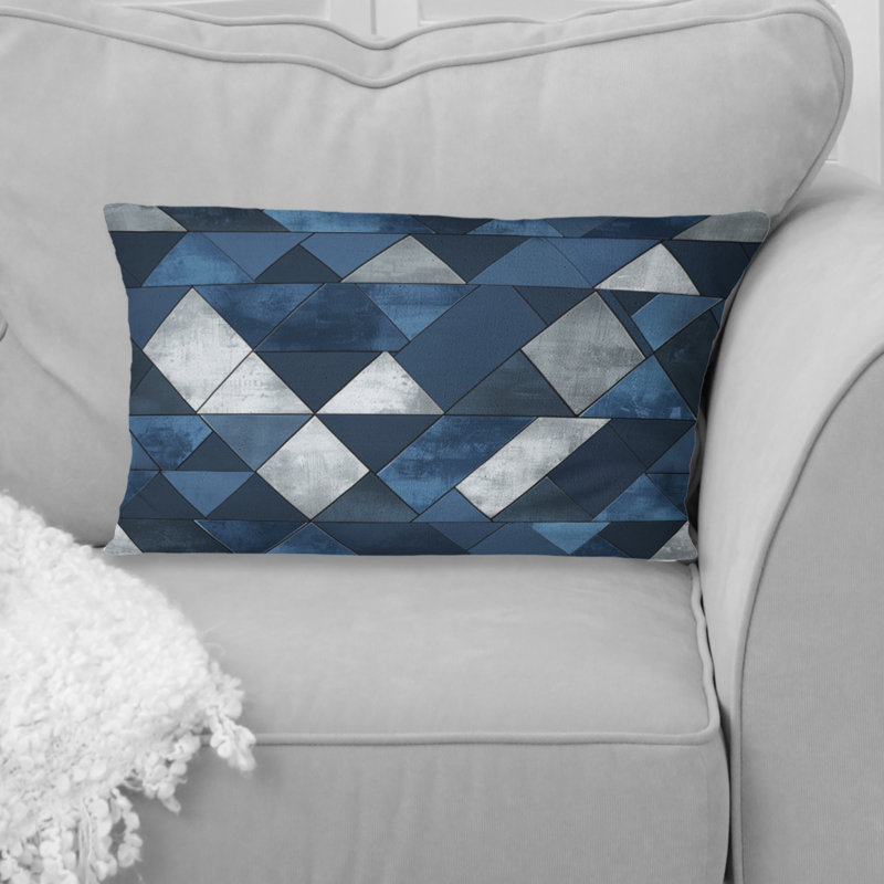 Coussin lombaire bleu et blanc Triangles III