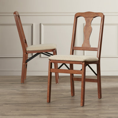 Stakmore Queen Anne Folding Chair, Cherry Frame with Blush Fabric