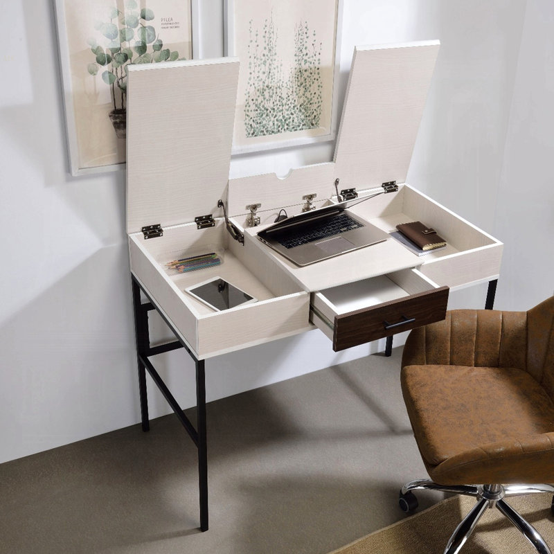 Bureau d'écriture naturel et noir avec port USB, Naturel