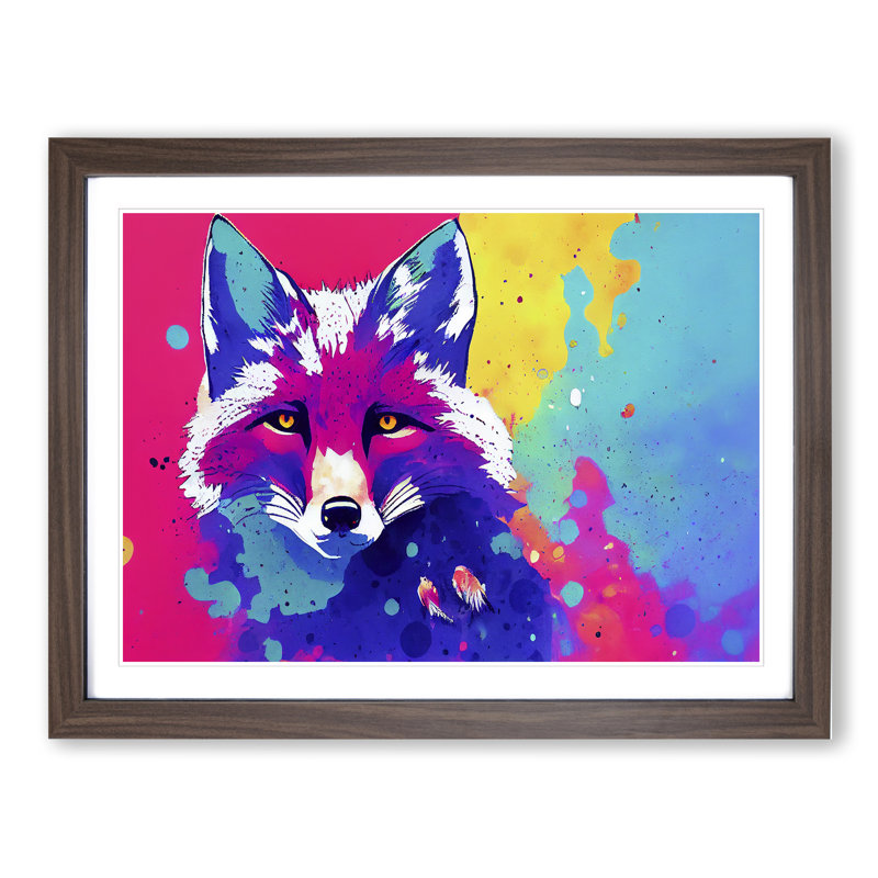 Fox Splatter - Single Picture Frame Print, 34cm H x 46cm W x 2cm D, Walnut