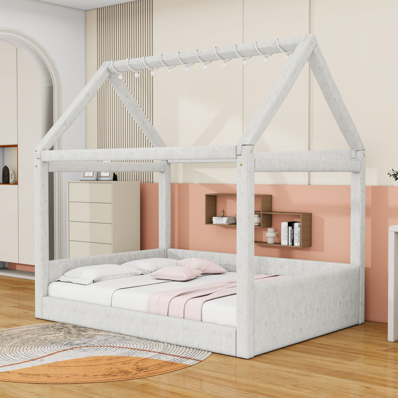 Full Upholstered Daybed with LED Light, Beige