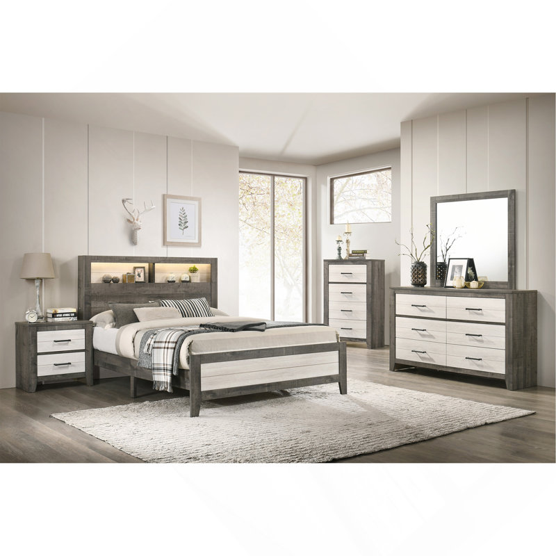 Commode 1 pièce deux tons Finition commode chevet quatre tiroirs Poignée en métal gris beige