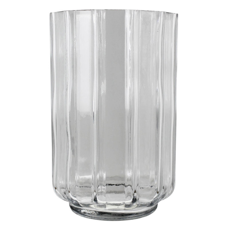 Vase cylindrique nervuré, verre - haut