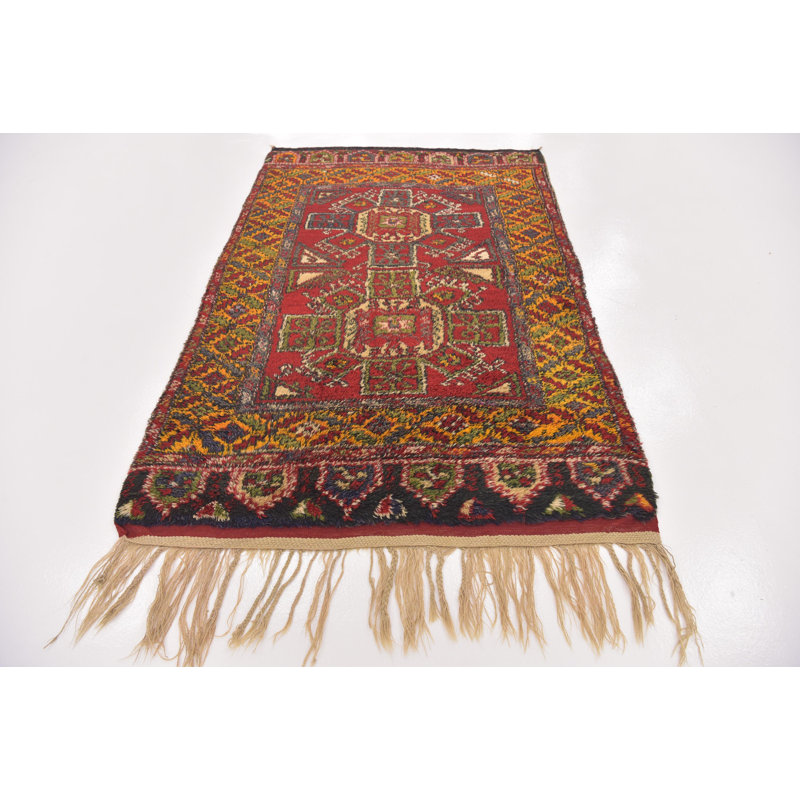 Tapis de la zone en laine rouge/jaune 2 po x 6 pi 10 po one-of-kind-noué la main Diana
