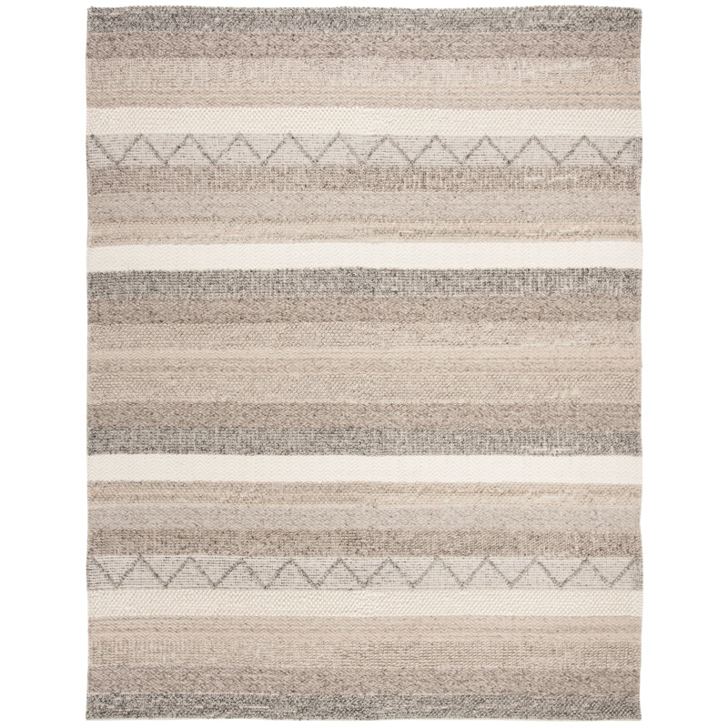 Jacques Hand Woven Wool/Cotton Striped Rug in Beige, Rectangle 8' x 10'
