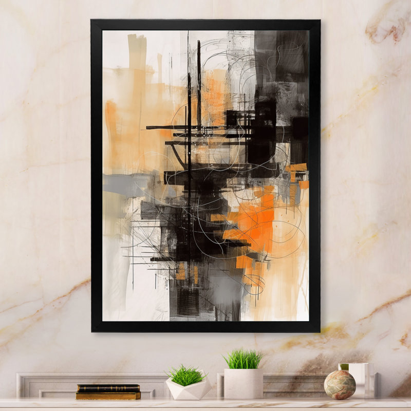 «Abstract Design Shapes II - Abstract Collages», art mural sur toile, Cadre photo noir, H 32 po x l 24 po x P 1 po