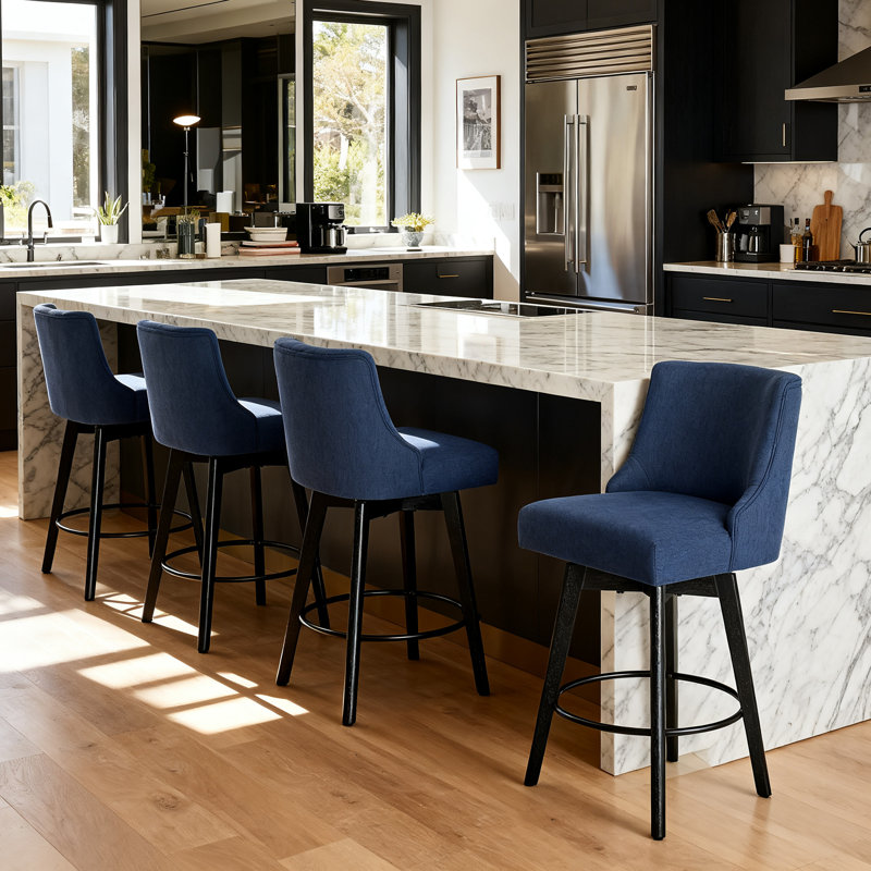 Swivel Counter Stools,26 Inch Bar Stools With Footrest And Back,Upholstered Barstools With Solid Wood Legs,Stable Design For Kitchen, Restaurant, Bar, Cafe