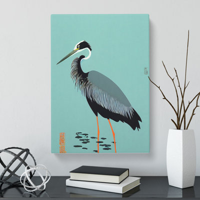 Heron Bird Japanese - Wrapped Canvas