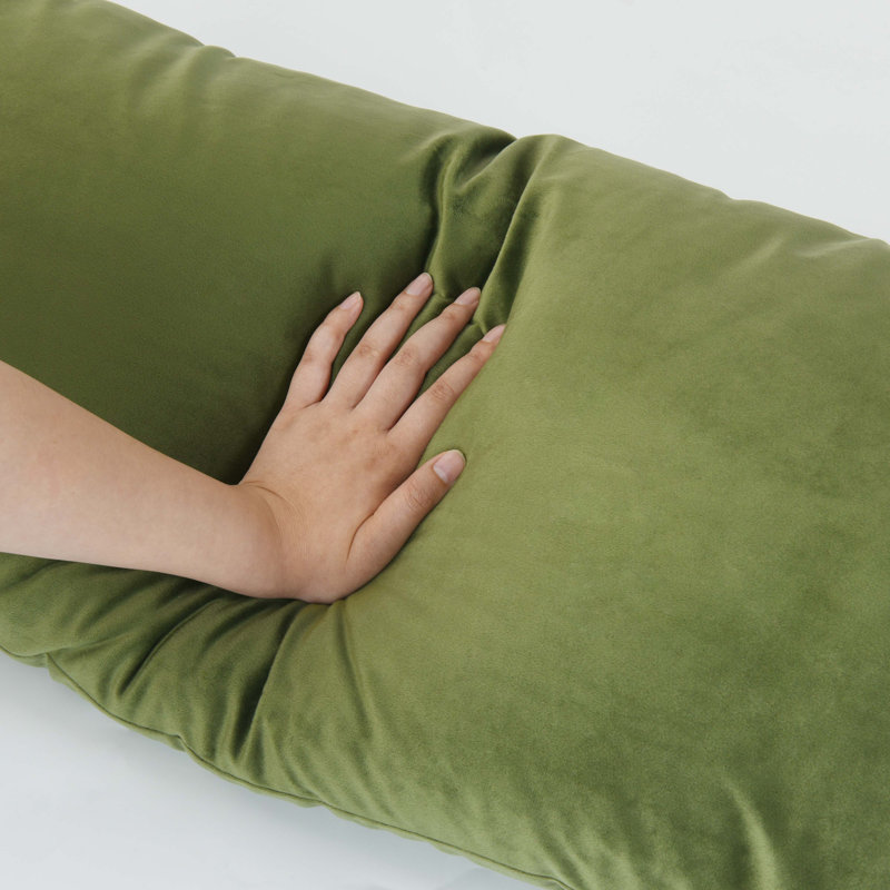 Full Body Pillow With Velvet Cover Supportive Body Pillow For Sleeping, Olive