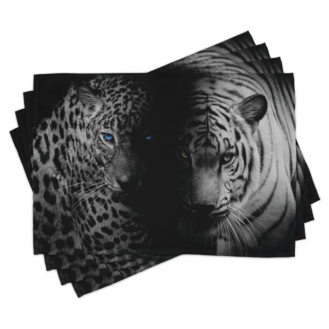 Platzdeckchen 4er Set, Wild Leopards, Schwarz Weiß Blau