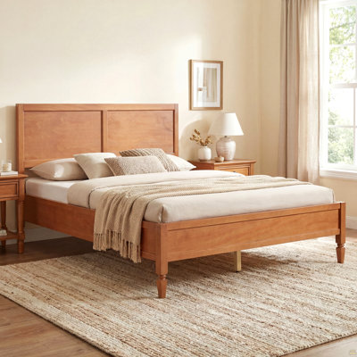 Queen Size Wood Platform Bed Frame with Classic Panel Headboard, Wooden Slats Support, No Box Spring Needed, Easy Assembly