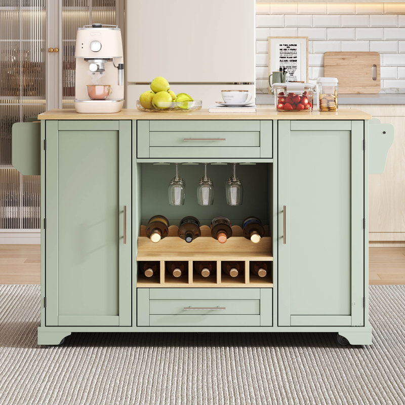 120 cm W Kitchen Cart with Top, Green