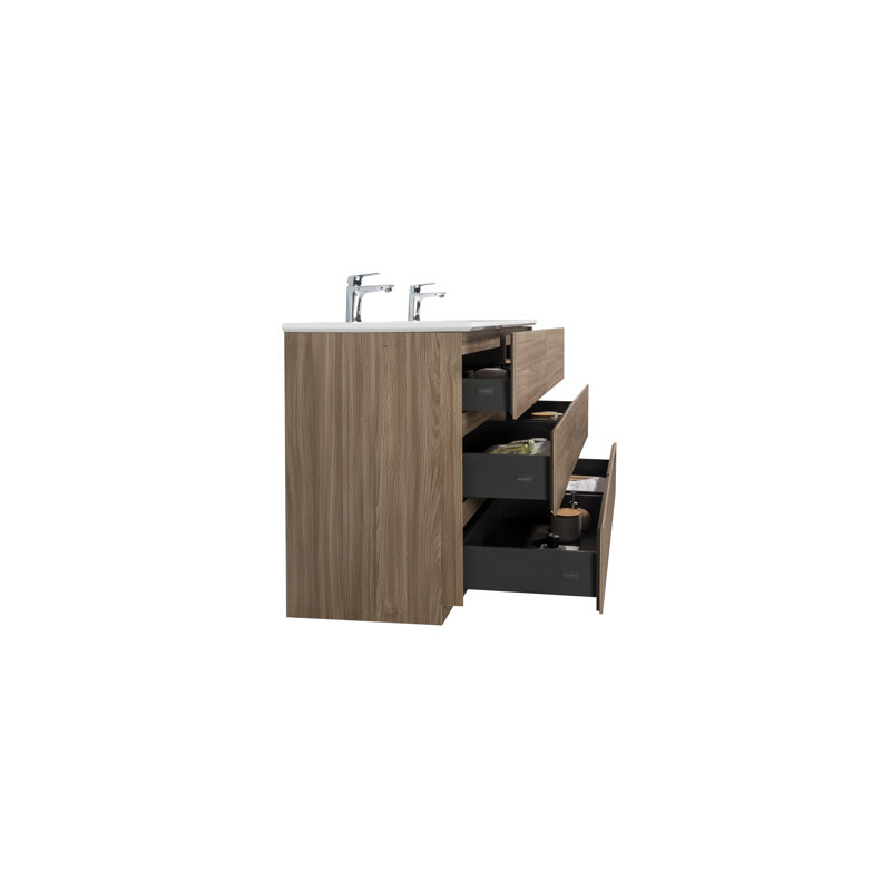 Ensemble de meuble-lavabo double 60 po avec plateau en résine et miroir Edison