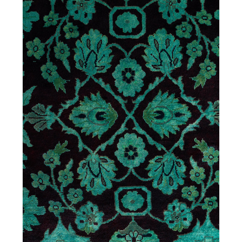 Overdyed Hand-Knotted Wool Modern-Contemporary Green Area Rug 9' 1" x 12' 4"