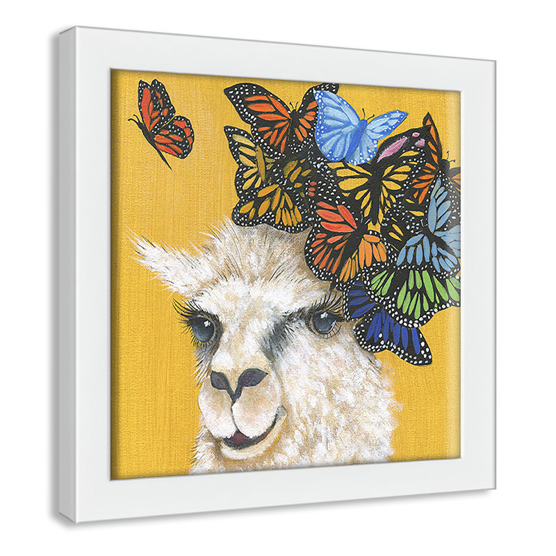 Art sur toile llama, H 9 po x l 9 po x P 1,18 po, Cadre blanc