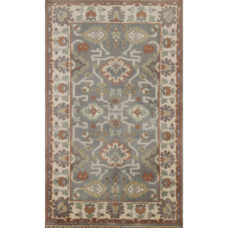 Tapis pour vestibule indien noué à la main gris Oushak 3 x 6