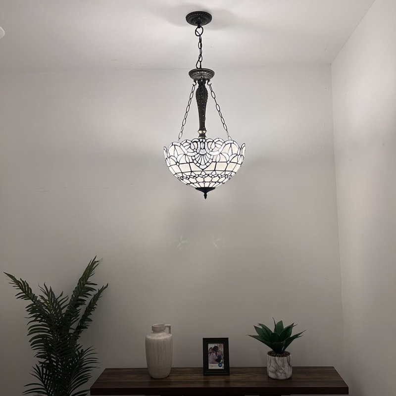 Spurling Tiffany Pendant Lights Ceiling Light Blue Stained Glass Baroque Style LED Bulbs Included 16" W*16"D*60" H, White