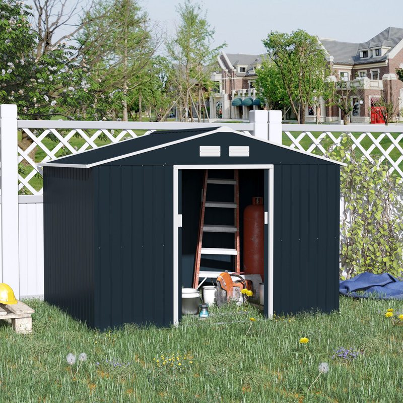 9 ft. W x 6 ft. D Metal Garden Shed, Grey