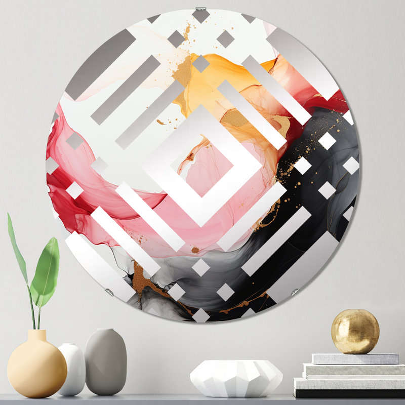 Wild Promises Abstract Gold Wave Pink And Black I - Diamond Decorative Mirror, 23.6" x 23.6"