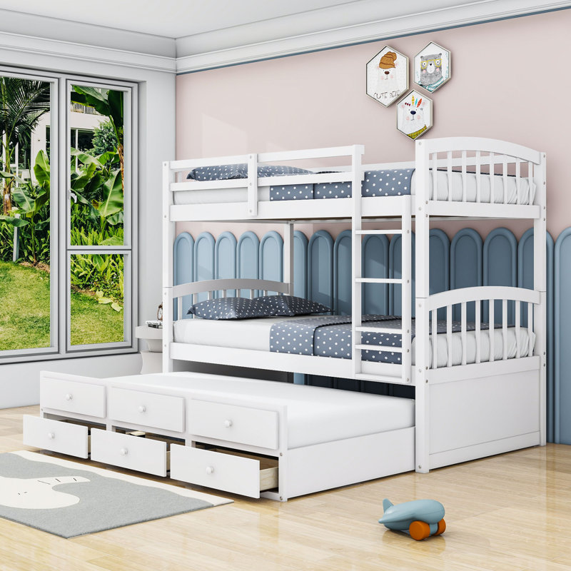 Ehrfried Kids Twin Over Twin Bunk Bed with Trundle with Drawers, White