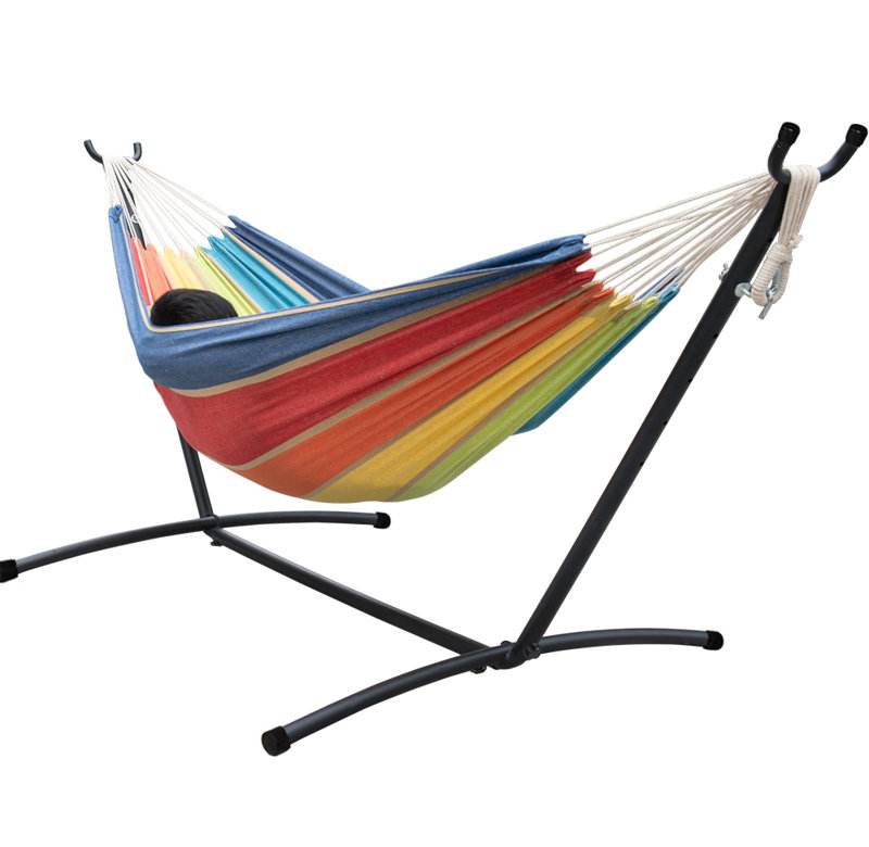 Hamac double classique avec support Dooltle Lazy Daze, Rayé lime / orange