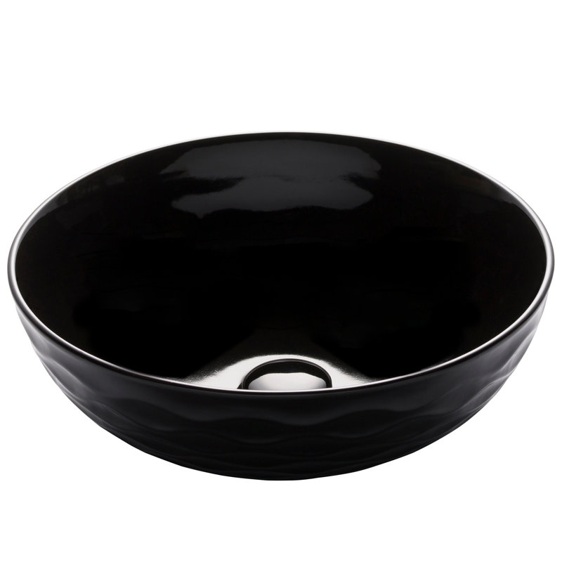 Thin Ceramics Circular Vessel Bathroom Sink, Black