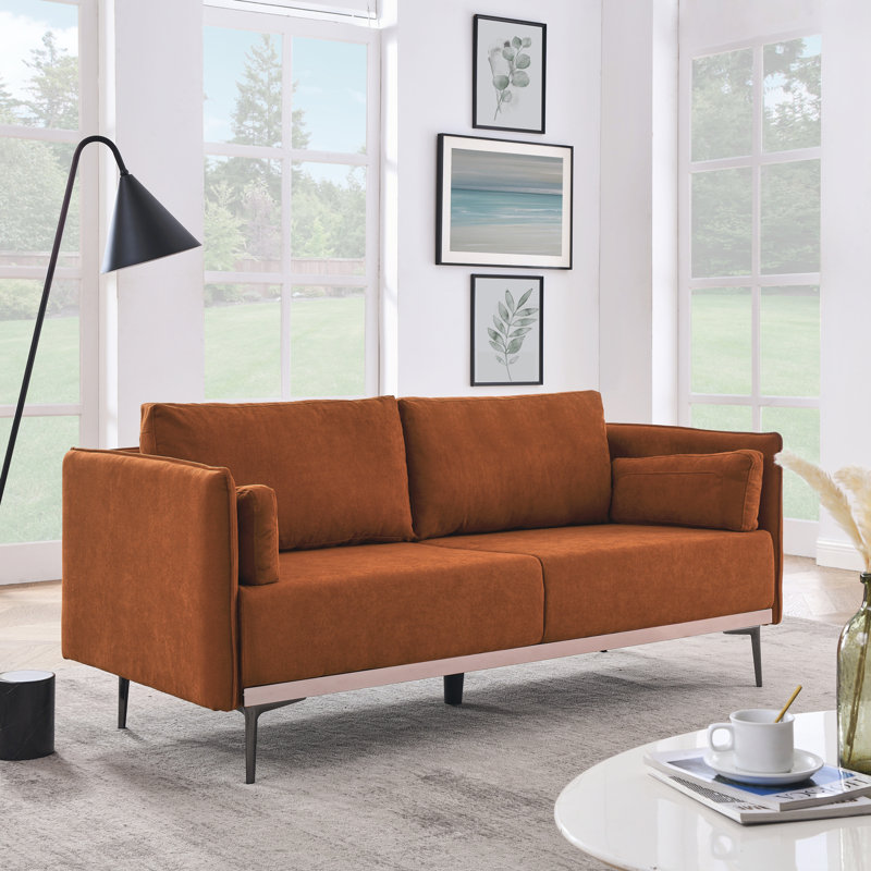 Jeconiah Upholstered 72.83'' Sofa, Orange 100% Linen, 32.28" H x 72.83" W x 31.88" D