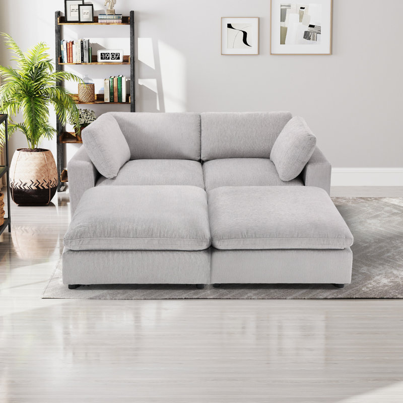 Canapé-lit modulaire en chenille l 77,2 po Odai avec repose-pieds, Gris clair