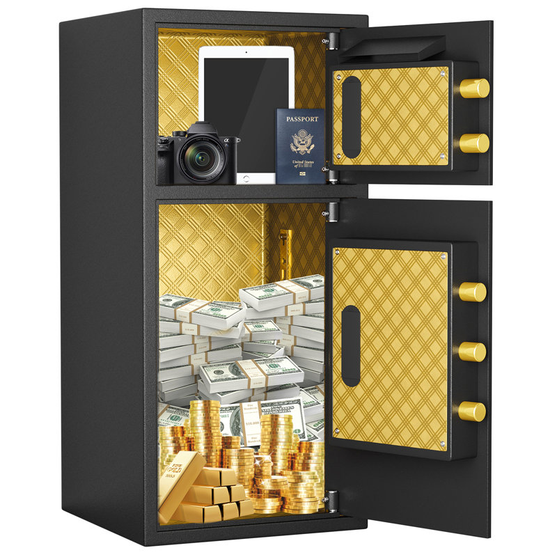 Coffre-fort à double porte en matériau épais - 5 pieds cubes (142 litres) pour la maison, le bureau, l'hôtel, étanche, avec code caché, monnayeur, montage mural et sur pied