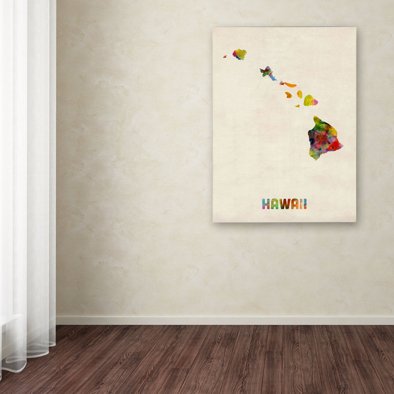 « hawaii map », impression sur toile tendue encadrée, H 24 po x l 18 po x P 2 po