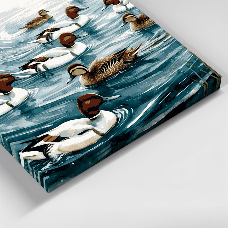 «Birds Common Merganser», art mural sur toile bleue, H 20 po x l 30 po