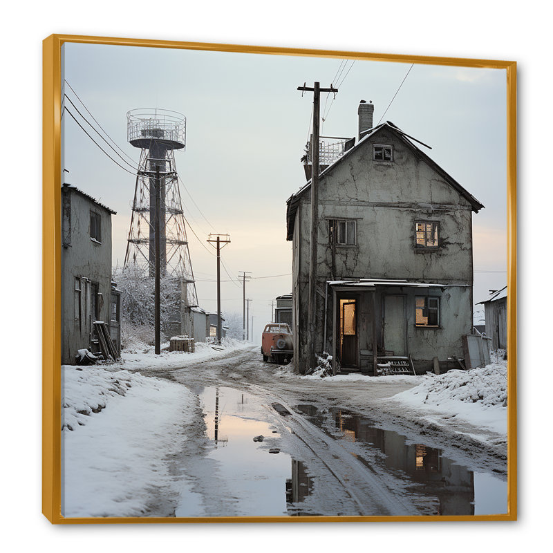 Warehouse Winter Scenery sur toile, Cadre flottant doré, H 24 po x l 24 po x P 1 po