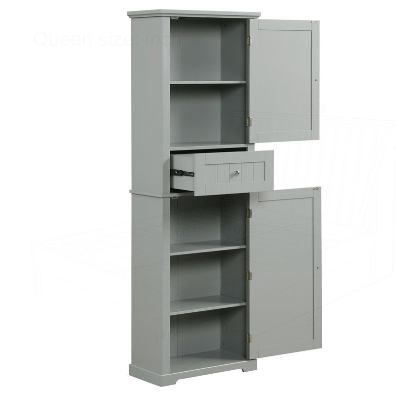 Freestanding Storage Cabinet with Drawer and Adjustable Shelf, Grey