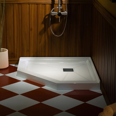 BOIS 36 po X 36 po Base de douche solide en néo-angle en blanc avec couvercle de drain